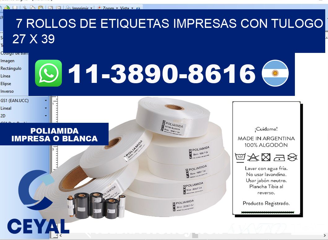 7 rollos de etiquetas impresas con tulogo 27 x 39