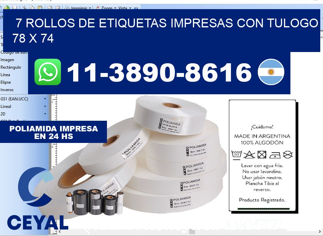 7 rollos de etiquetas impresas con tulogo 78 x 74