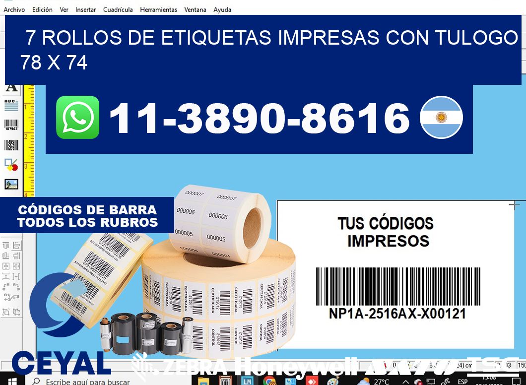 7 rollos de etiquetas impresas con tulogo 78 x 74