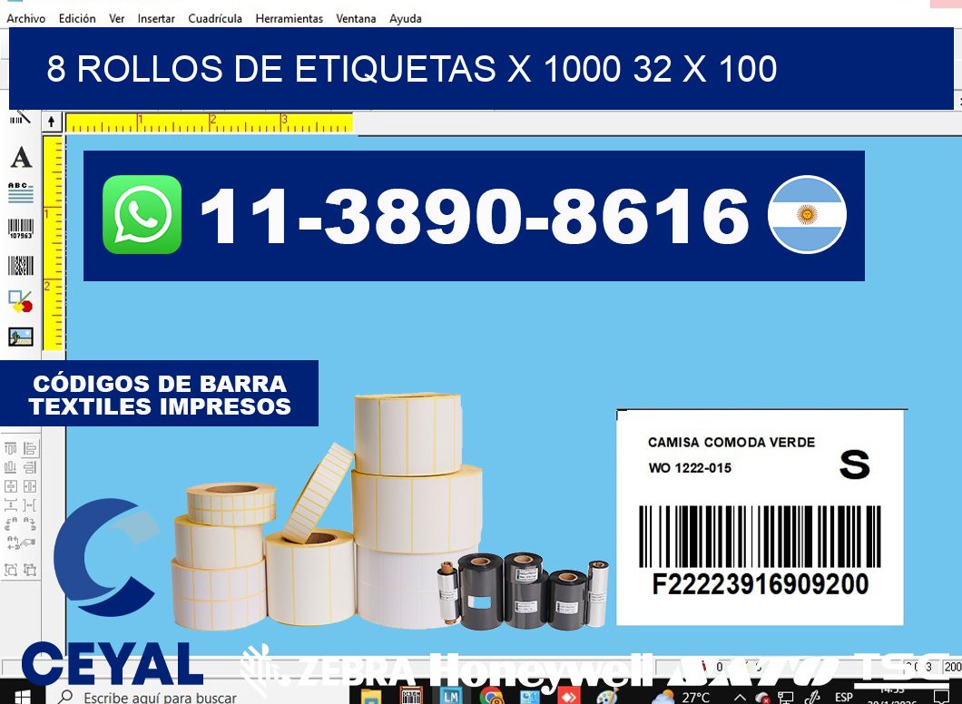 8 rollos de etiquetas x 1000 32 x 100