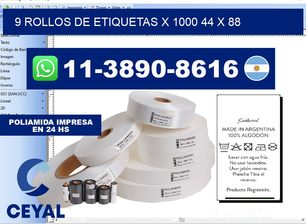 9 rollos de etiquetas x 1000 44 x 88