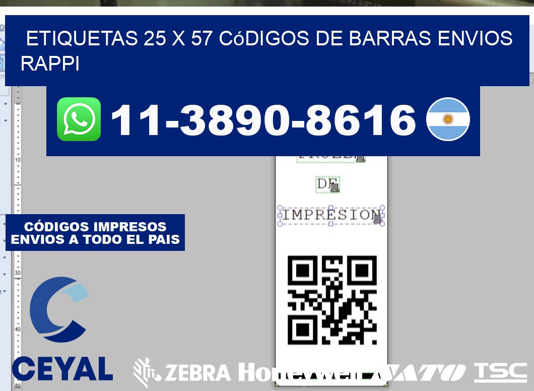 etiquetas 25 x 57 códigos de barras envios rappi