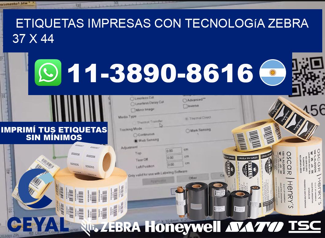 etiquetas impresas con tecnología Zebra 37 x 44