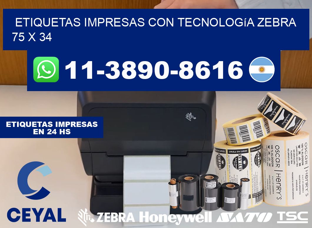 etiquetas impresas con tecnología Zebra 75 x 34