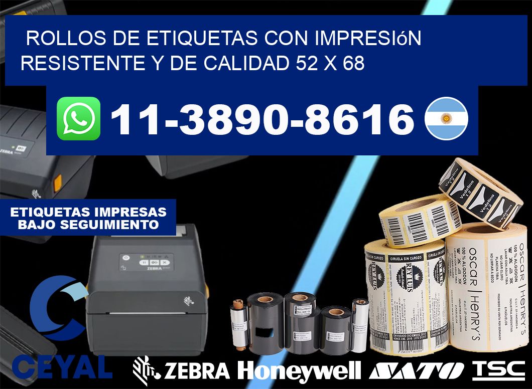 rollos de etiquetas con impresión resistente y de calidad 52 x 68