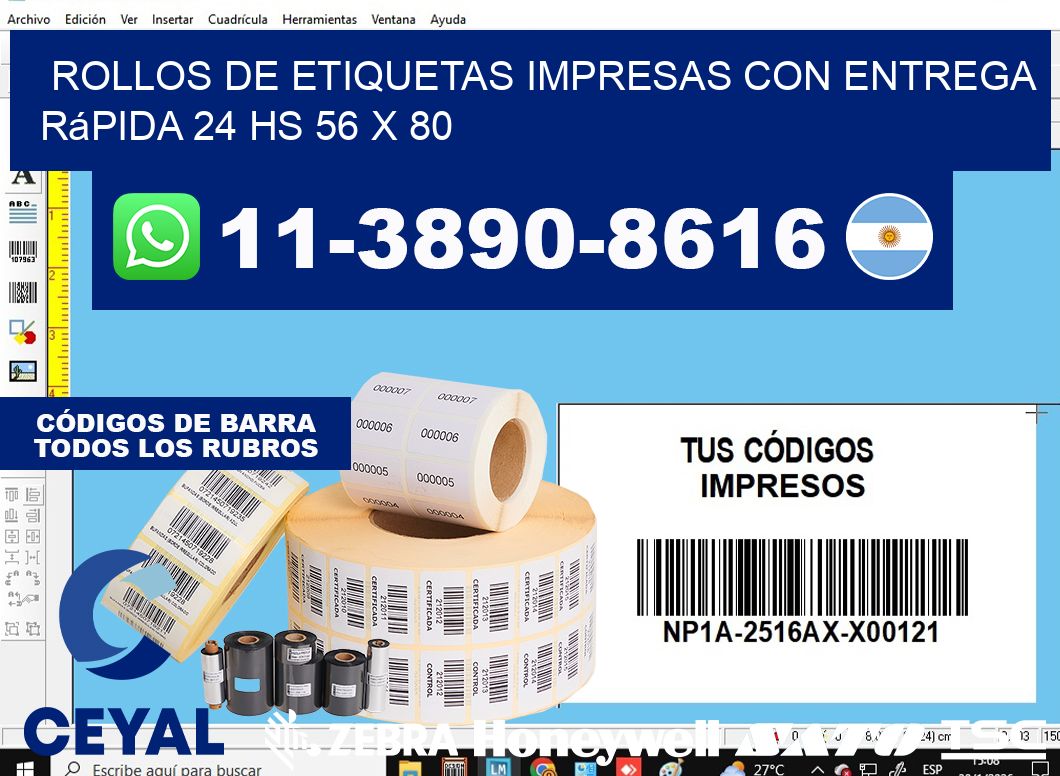 rollos de etiquetas impresas con entrega rápida 24 hs 56 x 80