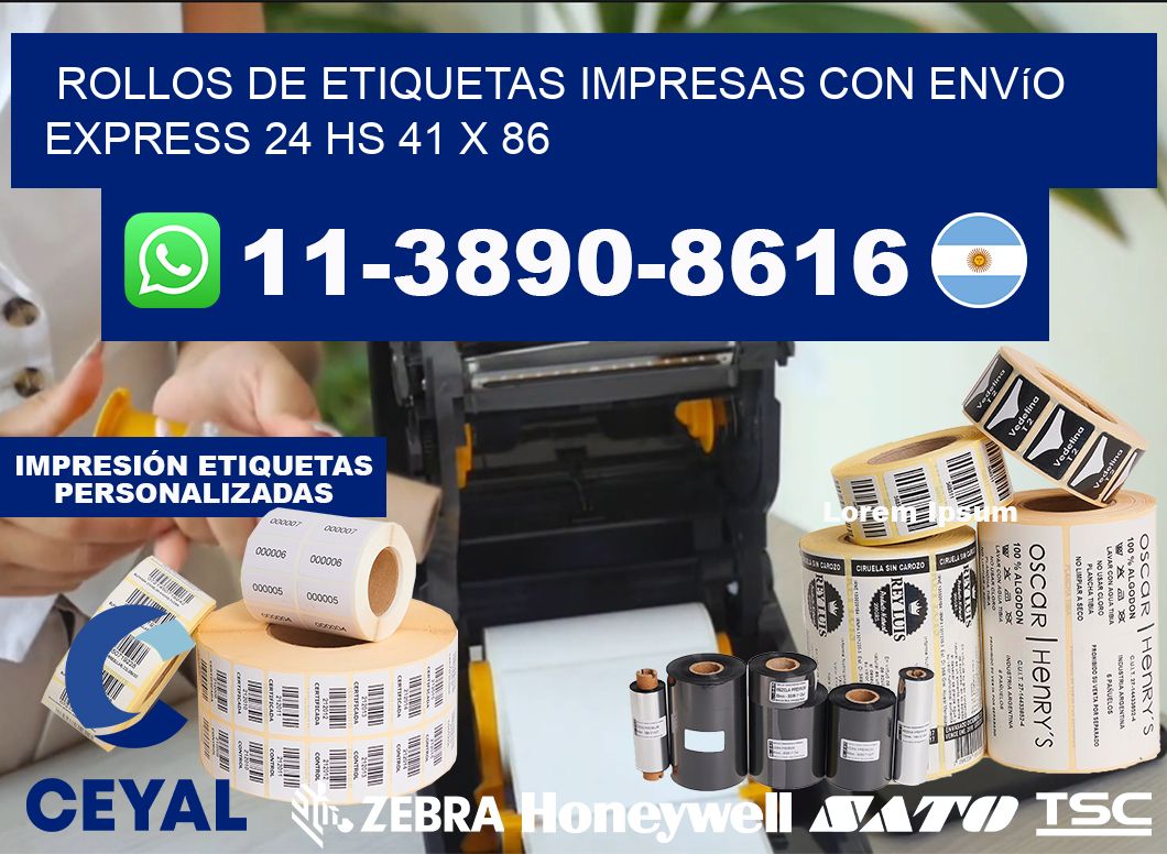 rollos de etiquetas impresas con envío express 24 hs 41 x 86