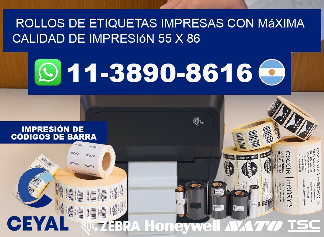 rollos de etiquetas impresas con máxima calidad de impresión 55 x 86