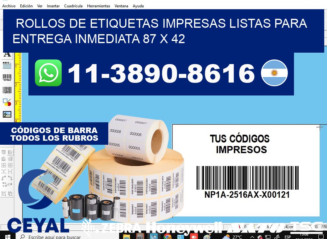 rollos de etiquetas impresas listas para entrega inmediata 87 x 42