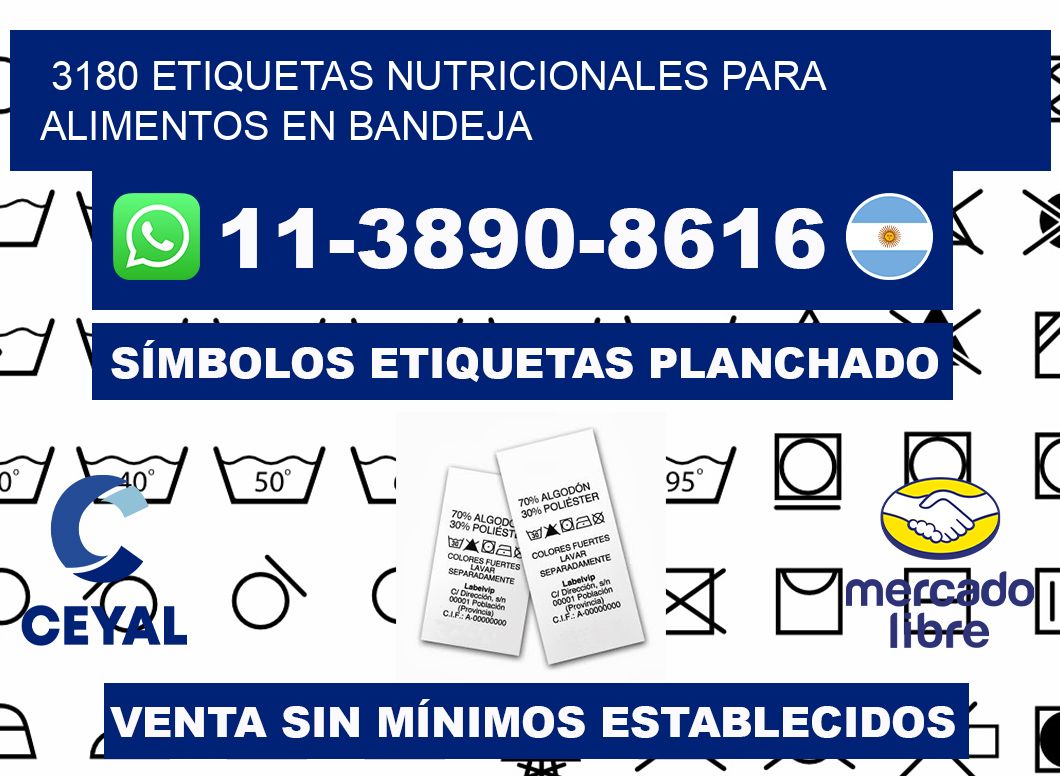 3180 etiquetas nutricionales para alimentos en bandeja