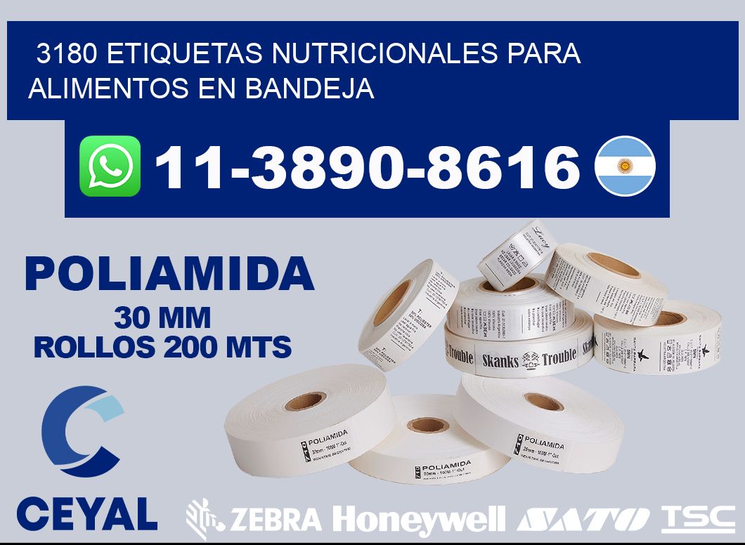 3180 etiquetas nutricionales para alimentos en bandeja