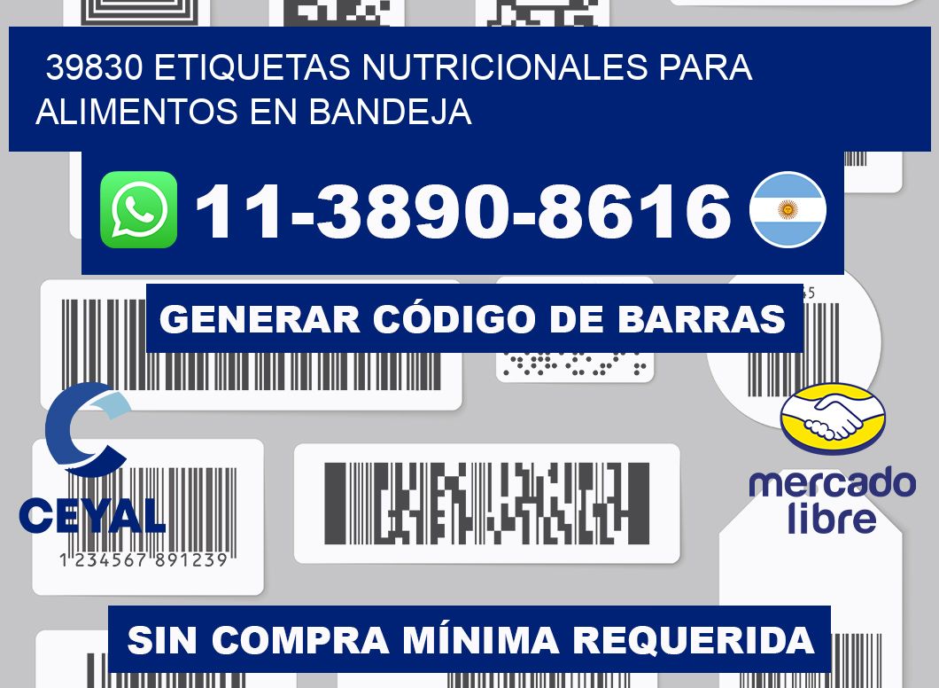 39830 etiquetas nutricionales para alimentos en bandeja