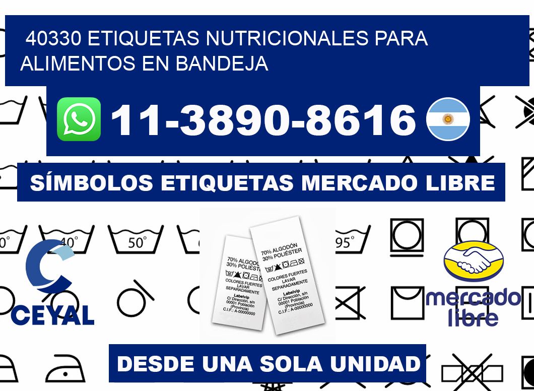 40330 etiquetas nutricionales para alimentos en bandeja