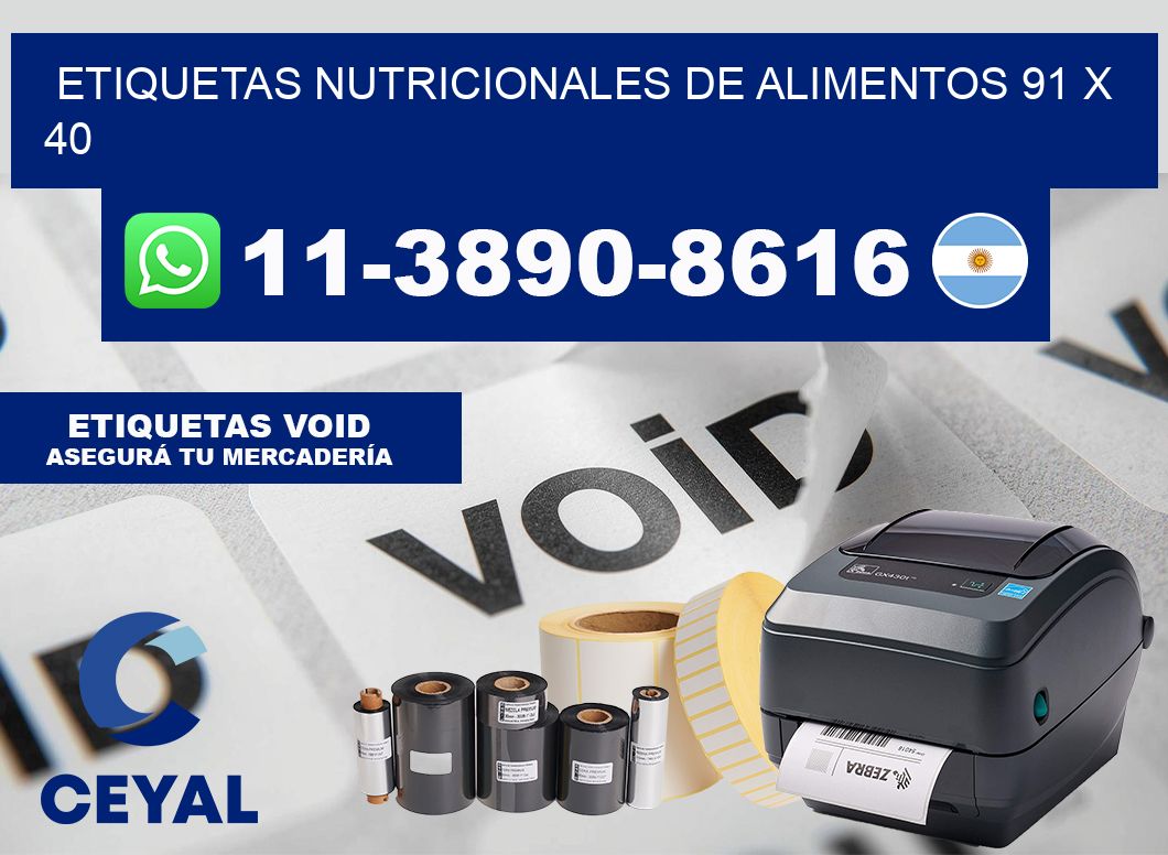 Etiquetas nutricionales de alimentos 91 x 40