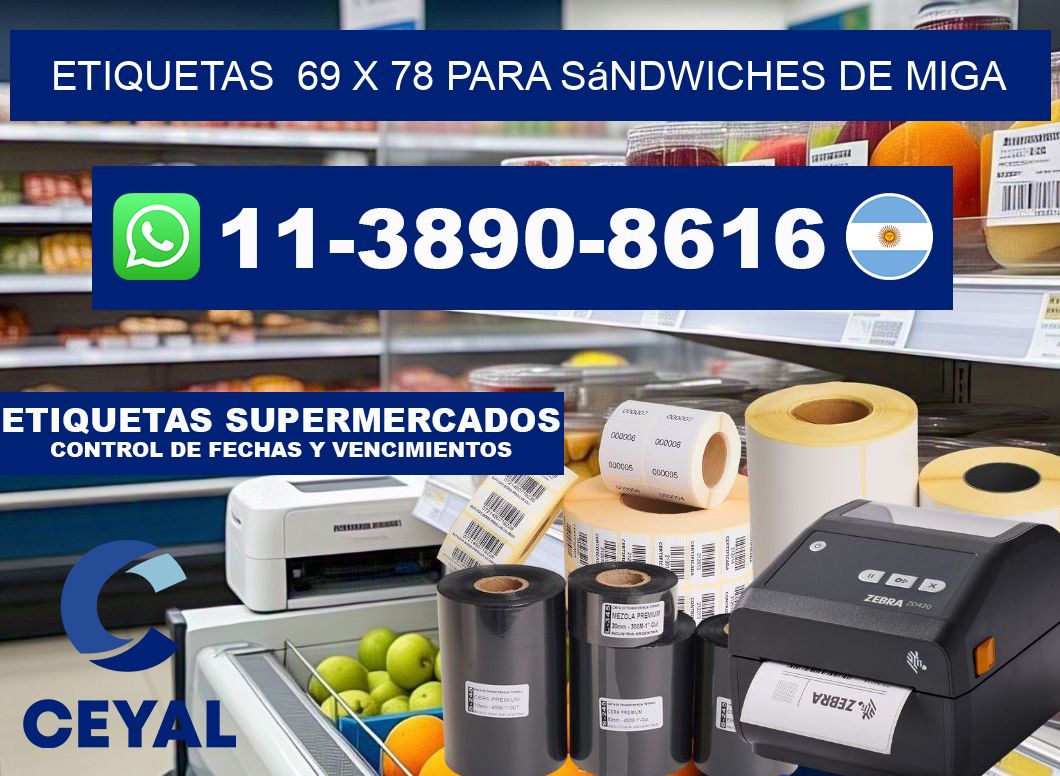 etiquetas  69 x 78 para Sándwiches de miga