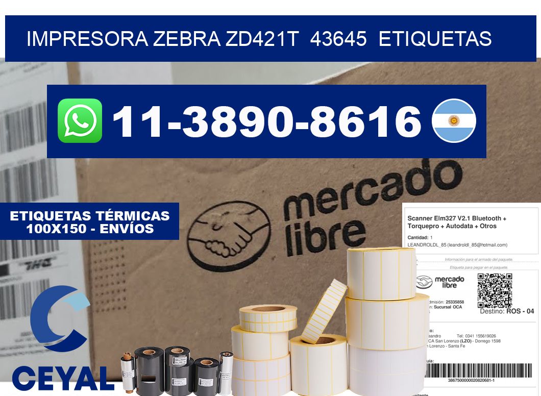 impresora zebra zd421t 43645 etiquetas