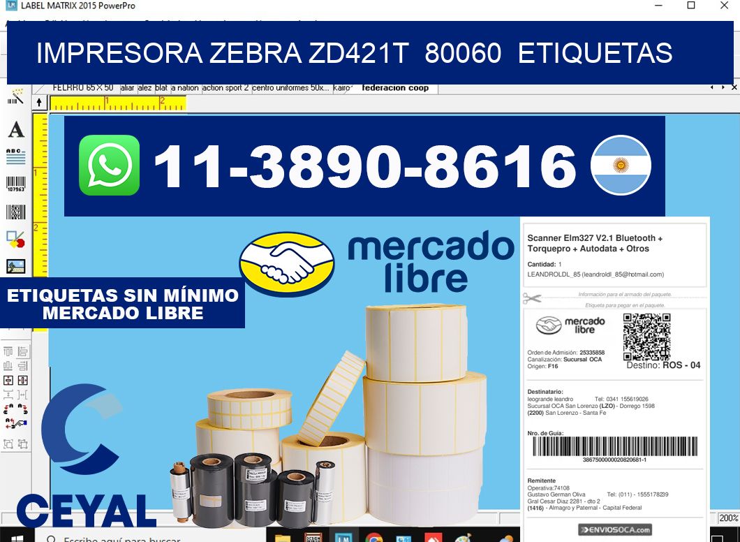 impresora zebra zd421t 80060 etiquetas