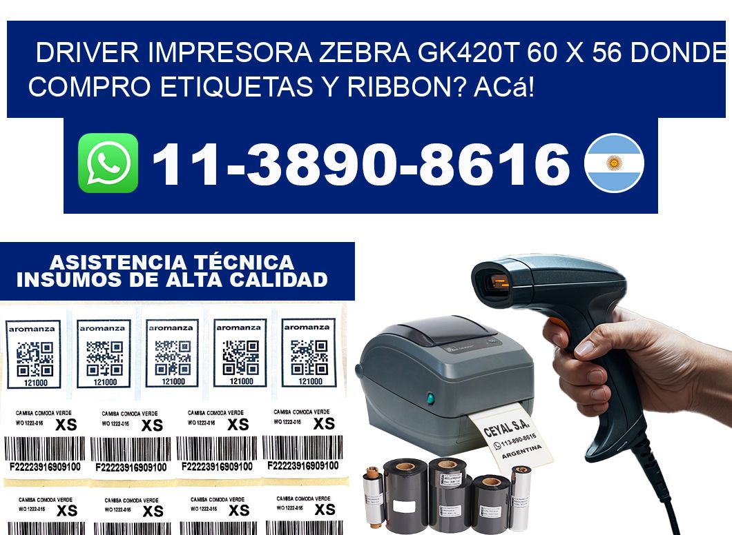 driver impresora zebra gk420t 60 x 56 Donde compro etiquetas y ribbon? Acá!