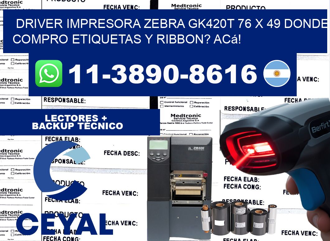 driver impresora zebra gk420t 76 x 49 Donde compro etiquetas y ribbon? Acá!