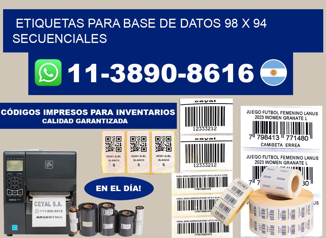 etiquetas para base de datos 98 x 94 secuenciales