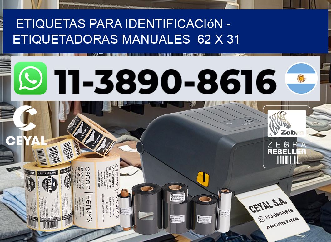 etiquetas para identificación - Etiquetadoras Manuales  62 x 31