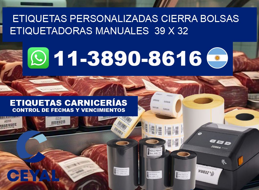 etiquetas personalizadas cierra bolsas  Etiquetadoras Manuales  39 x 32
