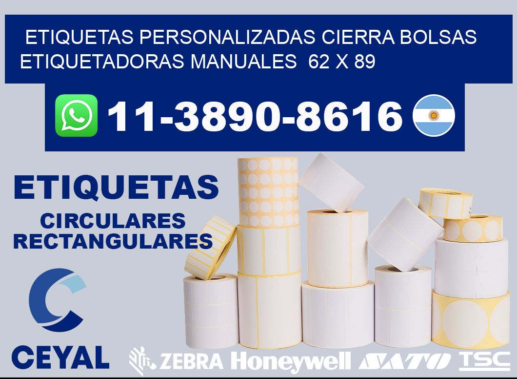 etiquetas personalizadas cierra bolsas  Etiquetadoras Manuales  62 x 89