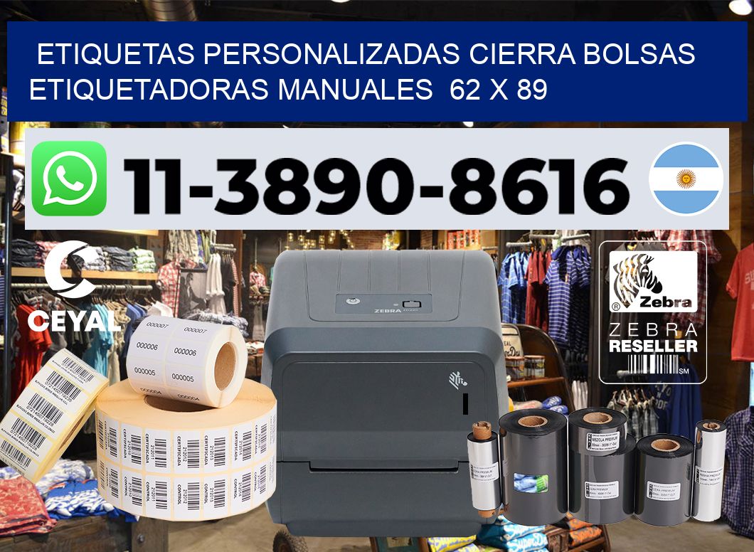 etiquetas personalizadas cierra bolsas  Etiquetadoras Manuales  62 x 89