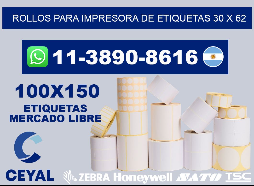 rollos para impresora de etiquetas 30 x 62