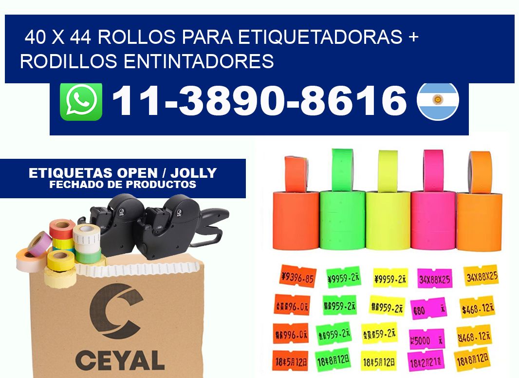 40 x 44 rollos para etiquetadoras + rodillos entintadores