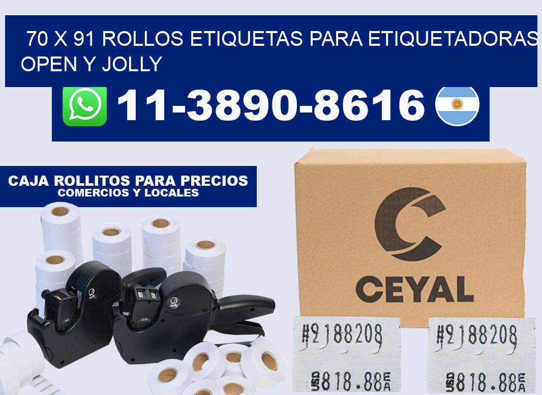 70 x 91 Rollos etiquetas para etiquetadoras open y jolly