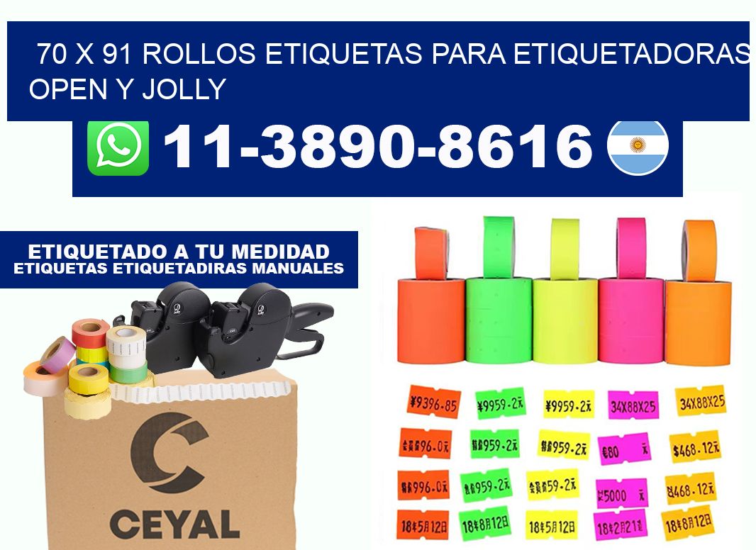 70 x 91 Rollos etiquetas para etiquetadoras open y jolly