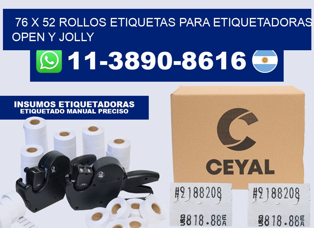 76 x 52 Rollos etiquetas para etiquetadoras open y jolly