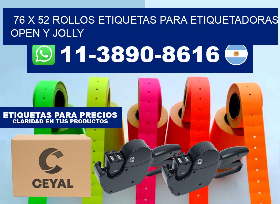 76 x 52 Rollos etiquetas para etiquetadoras open y jolly