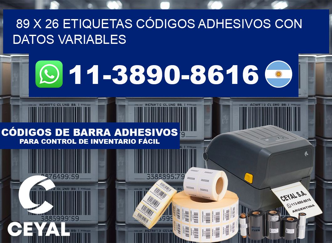89 x 26 ETIQUETAS CÓDIGOS ADHESIVOS CON DATOS VARIABLES