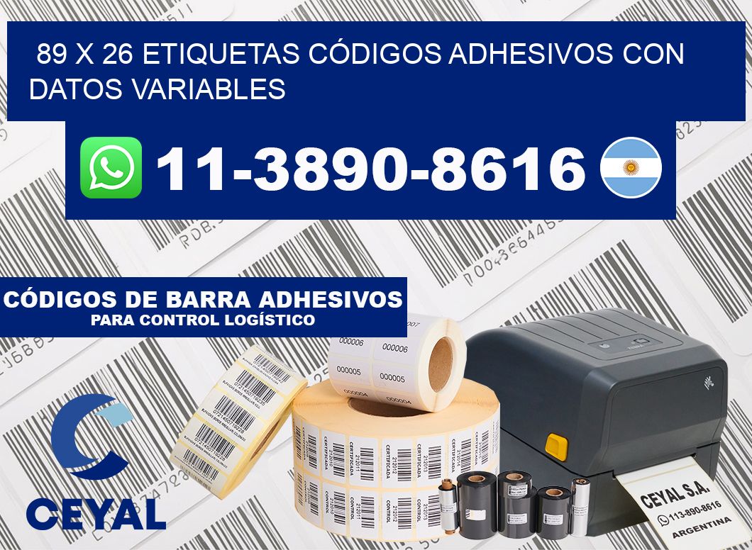 89 x 26 ETIQUETAS CÓDIGOS ADHESIVOS CON DATOS VARIABLES