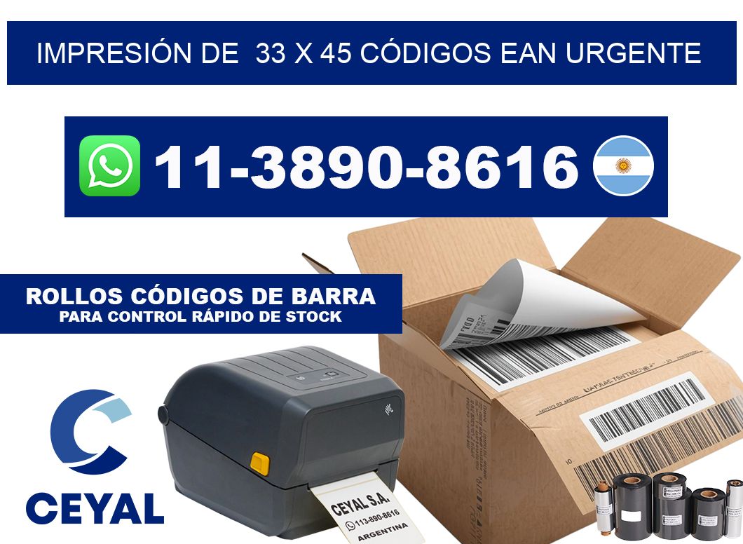 IMPRESIÓN DE  33 x 45 CÓDIGOS EAN URGENTE