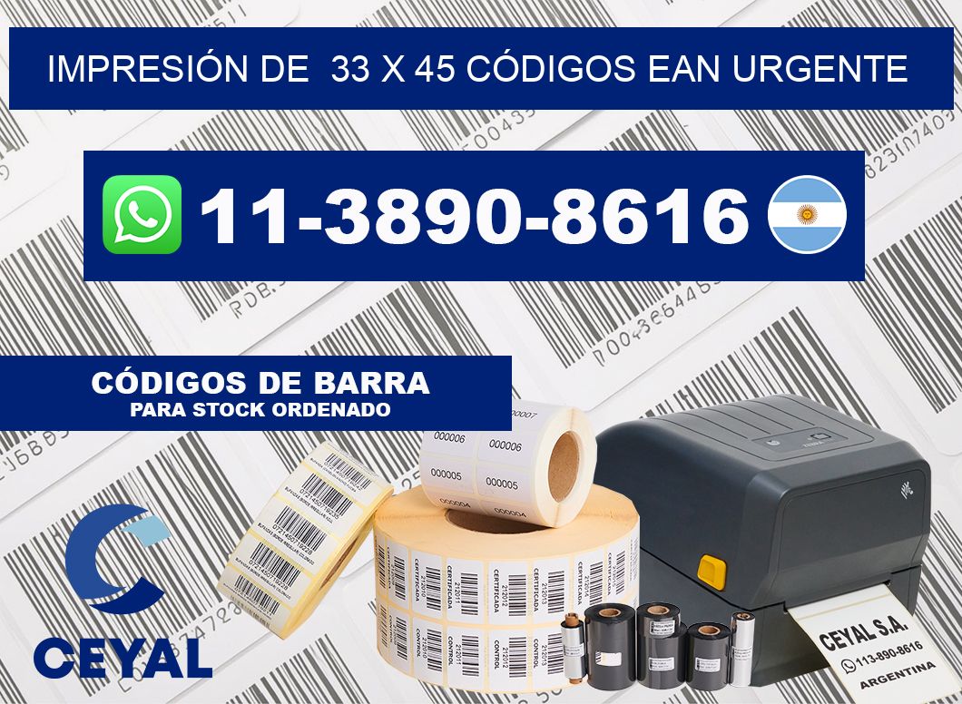 IMPRESIÓN DE  33 x 45 CÓDIGOS EAN URGENTE