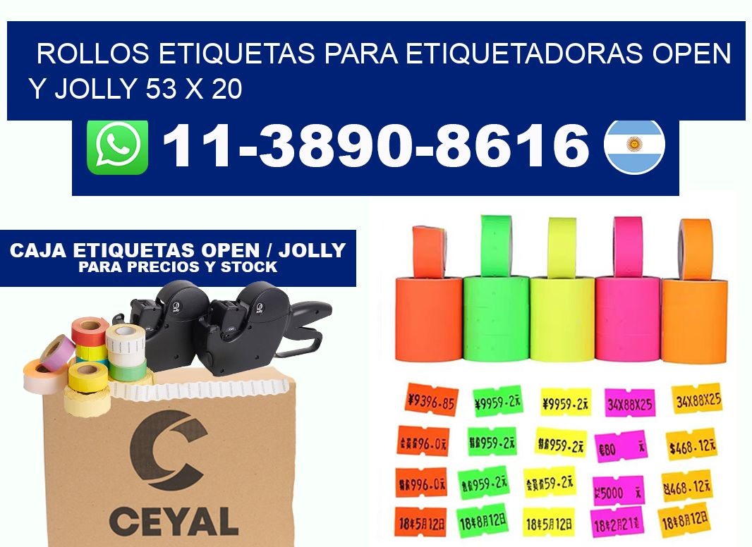 Rollos etiquetas para etiquetadoras open y jolly 53 x 20