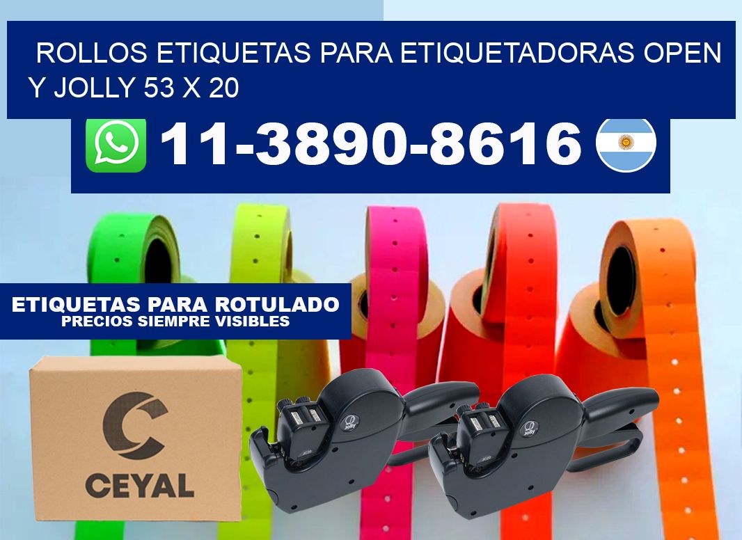 Rollos etiquetas para etiquetadoras open y jolly 53 x 20