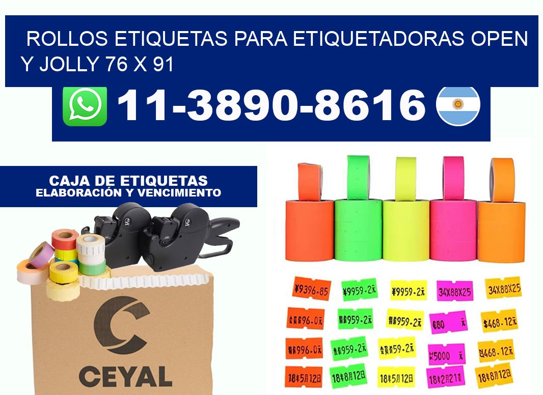 Rollos etiquetas para etiquetadoras open y jolly 76 x 91