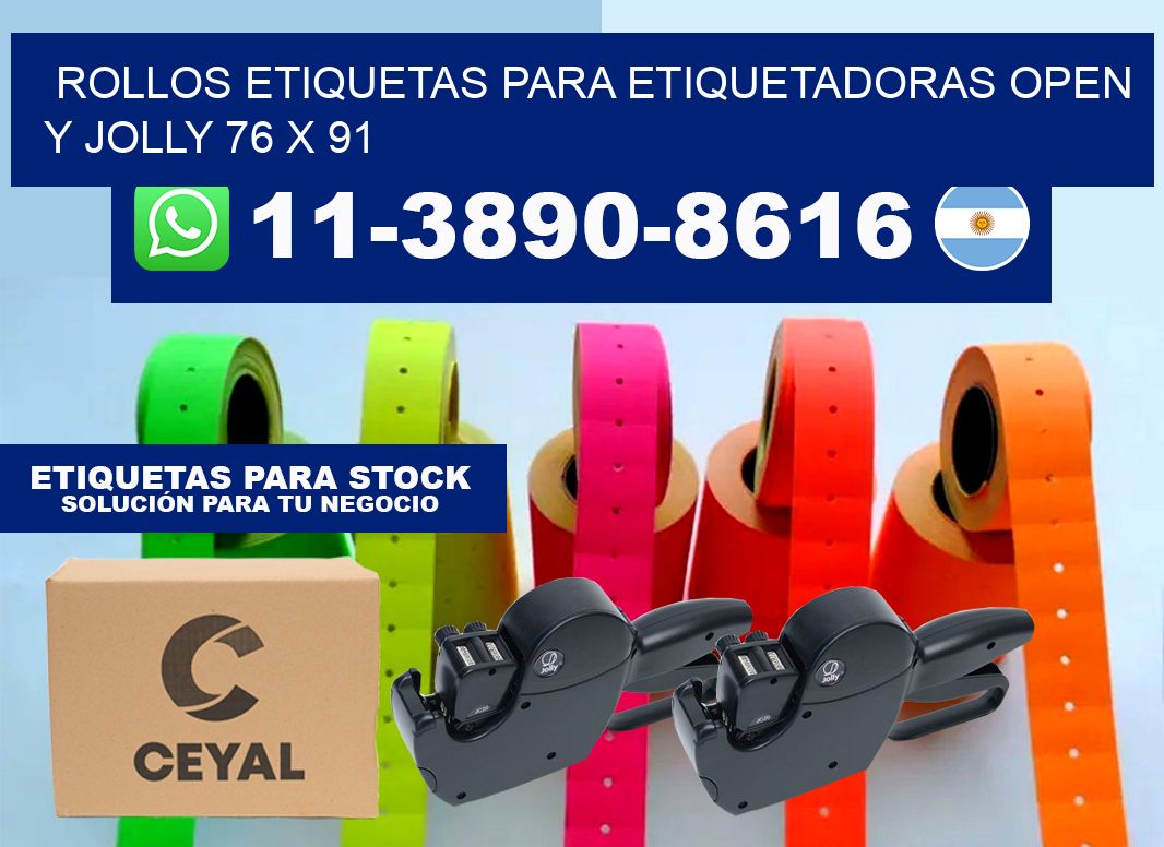 Rollos etiquetas para etiquetadoras open y jolly 76 x 91