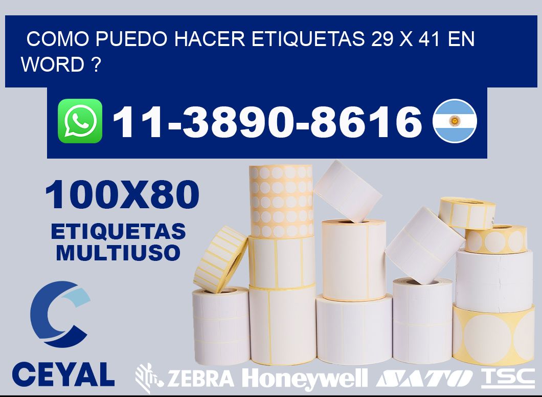 como puedo hacer etiquetas 29 x 41 en word ?