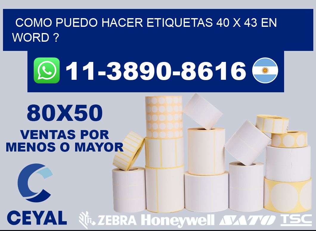 como puedo hacer etiquetas 40 x 43 en word ?
