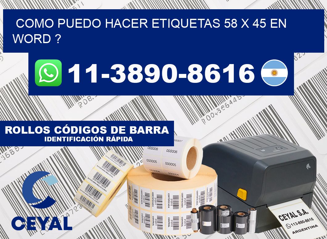 como puedo hacer etiquetas 58 x 45 en word ?